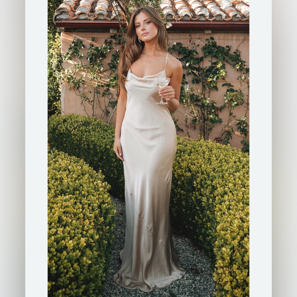 Show Me Your MuMu - Tuscany Maci Slip Dress Gown- Champagne Luxe Satin - Size: S